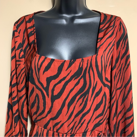 Express Rust Orange Zebra Print Ruffle Dress - Picture 5 of 10